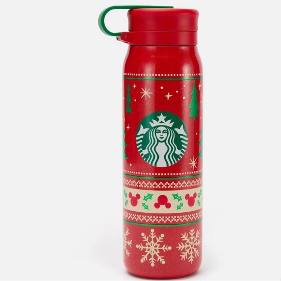 Disney Parks Holiday Fair Isle 20 oz. Stainless Steel Starbucks WATER BOTTLE